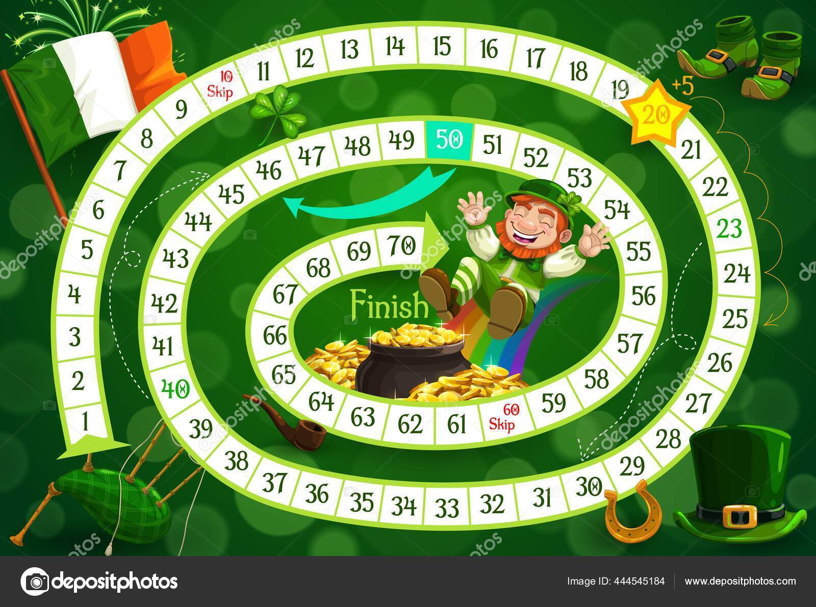 Kids Board Game Vector Template Saint Patricks Step Boardgame Spiral Stock  Vector by ©Seamartini 444545184